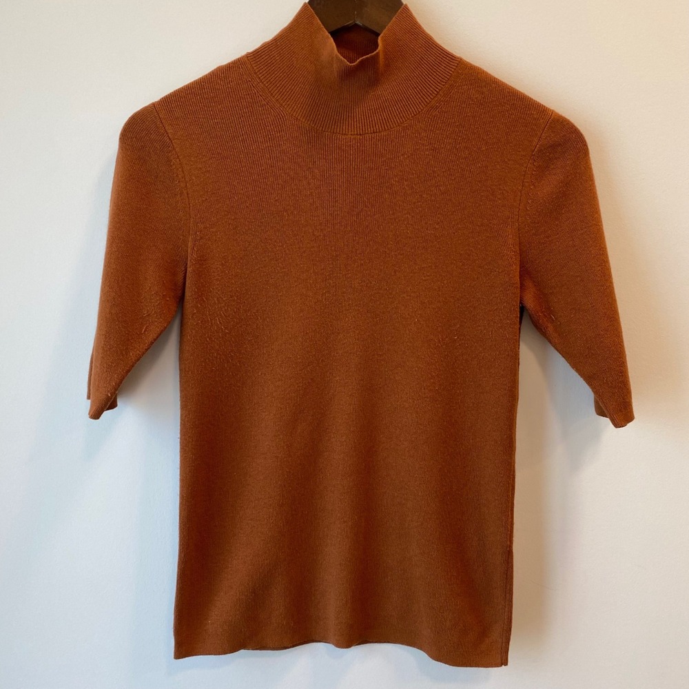Banana Republic Old Money Sweater W XS Orange Mock Neck Short Sleeve Earthy Cozy